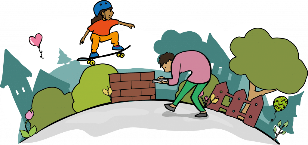 Skater:in springt über einen Smombie